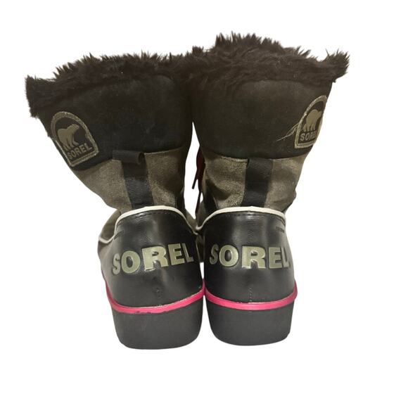 Sorel Winter Carnival Snow Boots Women’s 6 Olive Green Suede Fur Waterproof - Picture 8 of 10